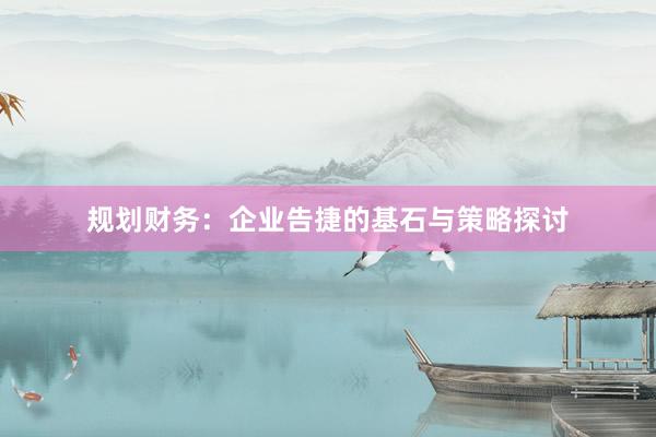 规划财务：企业告捷的基石与策略探讨